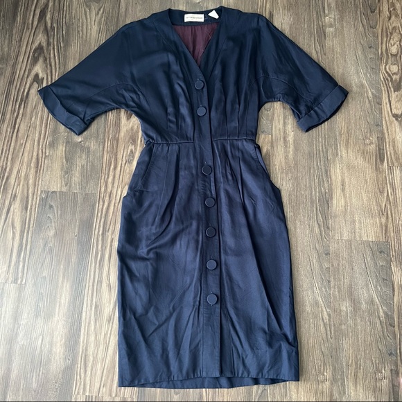 Nipon Boutique Vintage Navy Blue 60s Inspired Dress - Picture 10 of 16